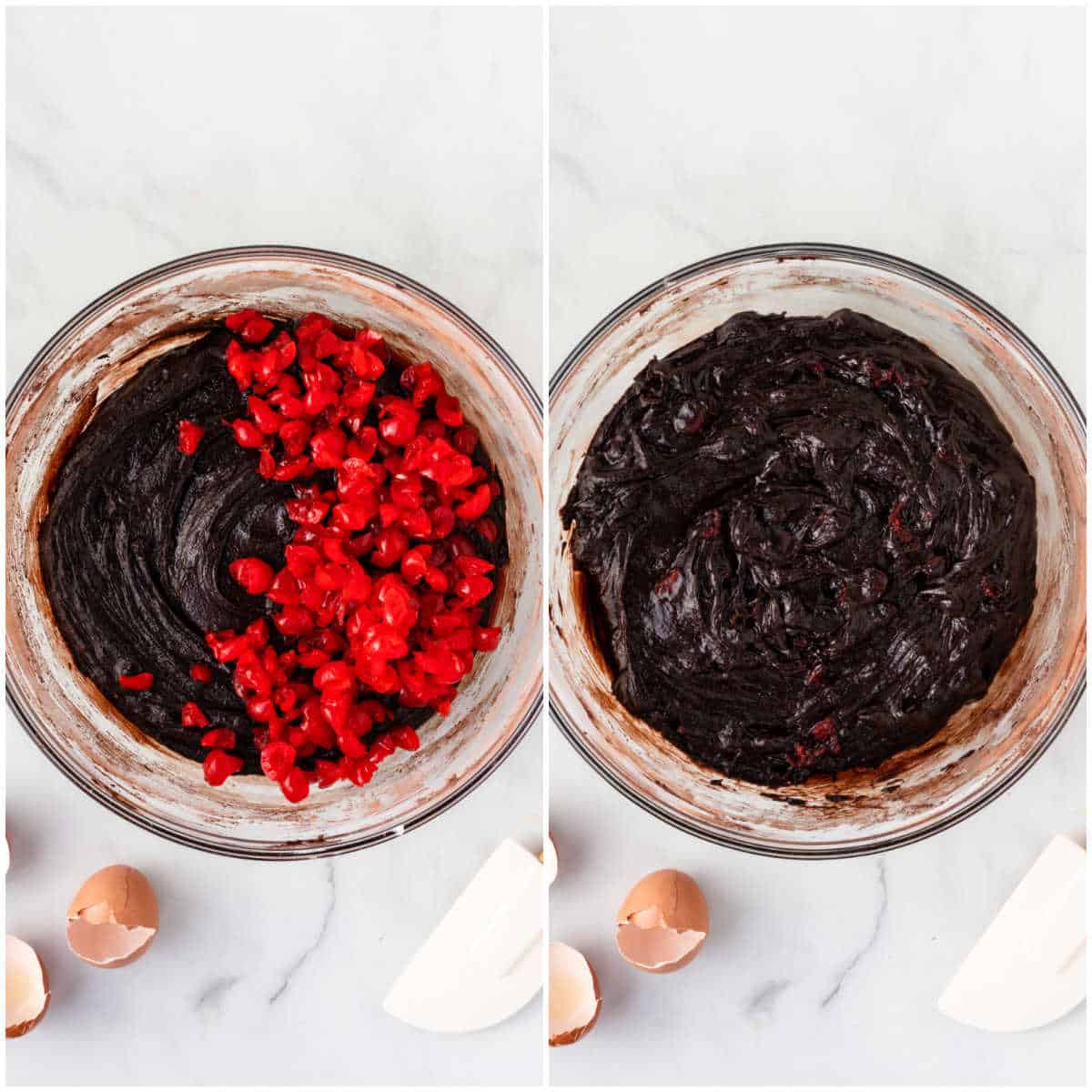 Steps to make chocolate cherry brownies.