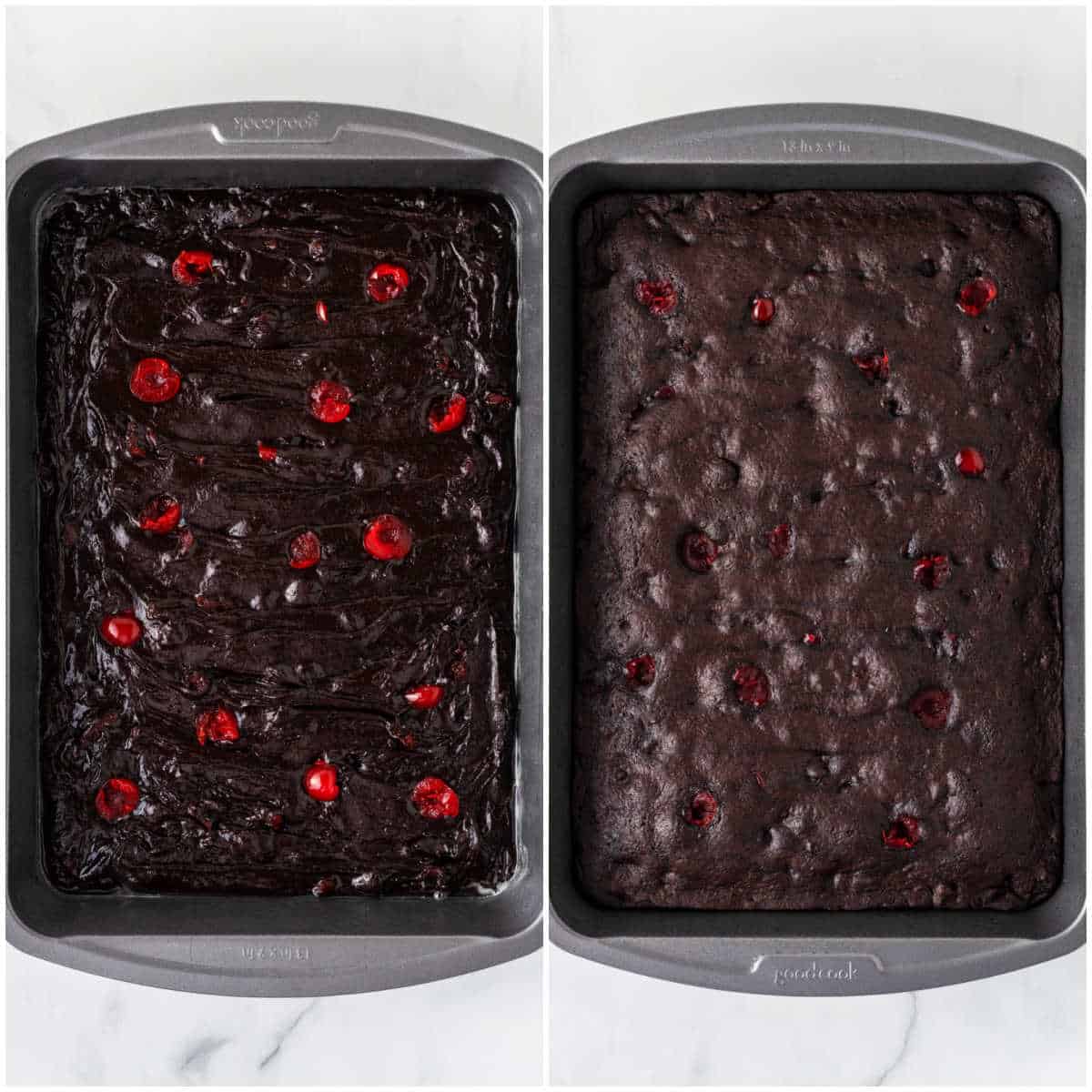Steps to make chocolate cherry brownies.