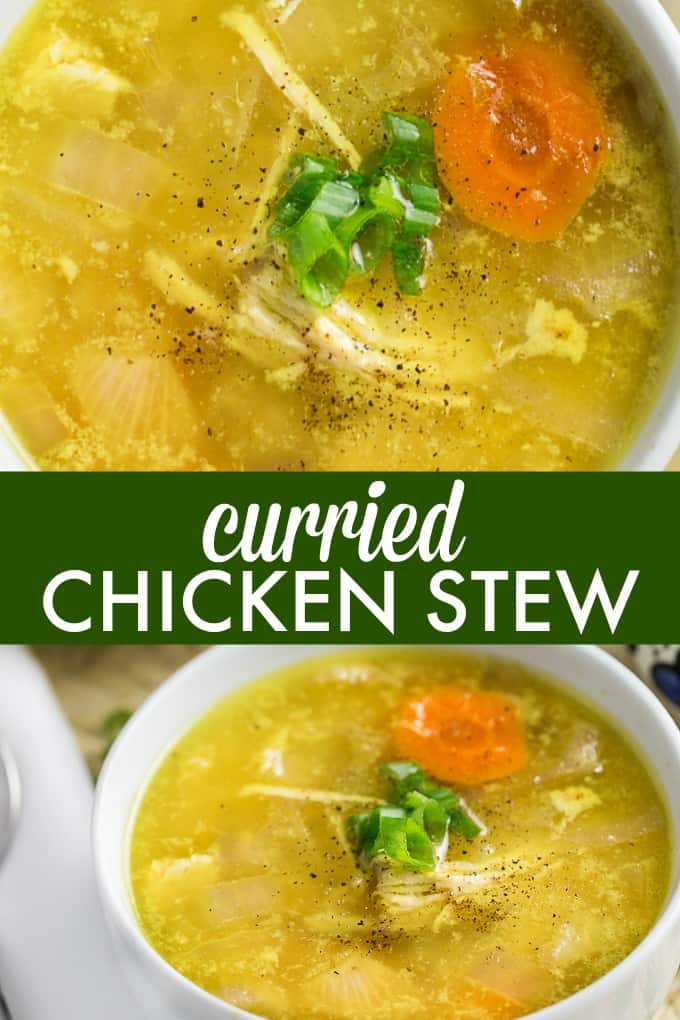 Curried Chicken Stew - Comforting and delicious! This easy crockpot stew recipe is made with tender chicken, coconut milk, curry powder, and fresh ginger.