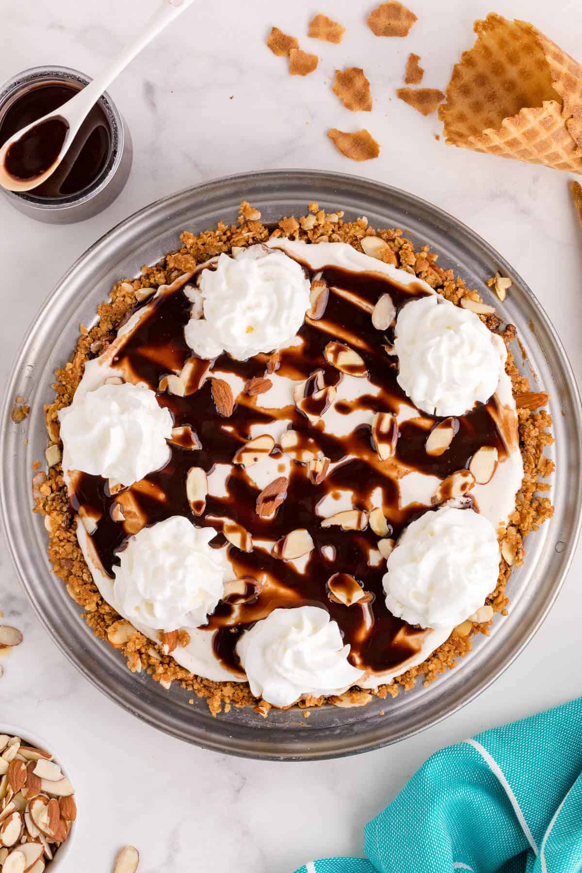 Ice cream pie in a pie pan.