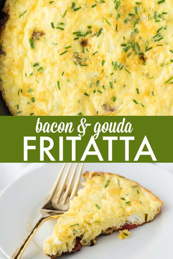 Bacon and Gouda Frittata - This breakfast/brunch recipe is a sophisticated twist on traditional bacon and eggs! Including gouda, chives and shallots, these elegant ingredients make this quick and easy meal seems like a special occasion.