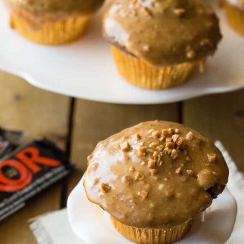Skor Cupcakes - Rich chocolate decadence topped with a sweet toffee glaze!