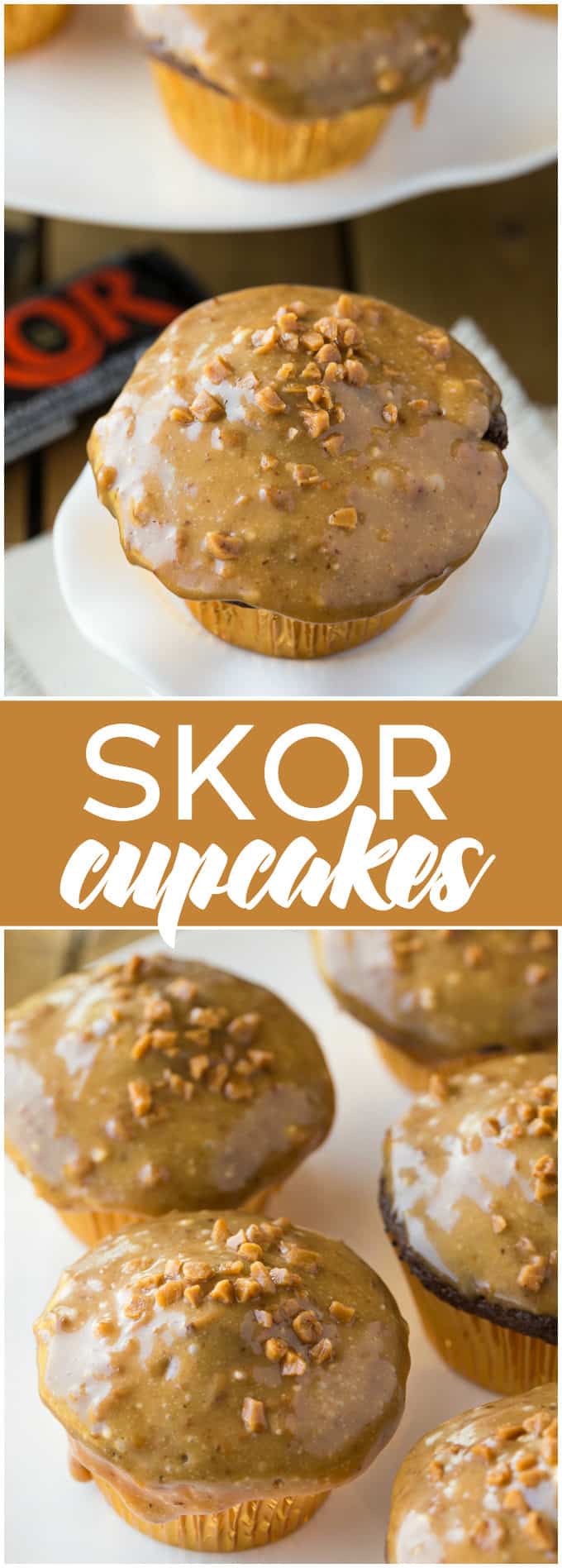Skor Cupcakes - These cupcakes are an easy way to dress up a boxed cake mix. The addition of Skor bits makes them crunchy and buttery, and the pairing with fluffy chocolate cake is irresistible. 