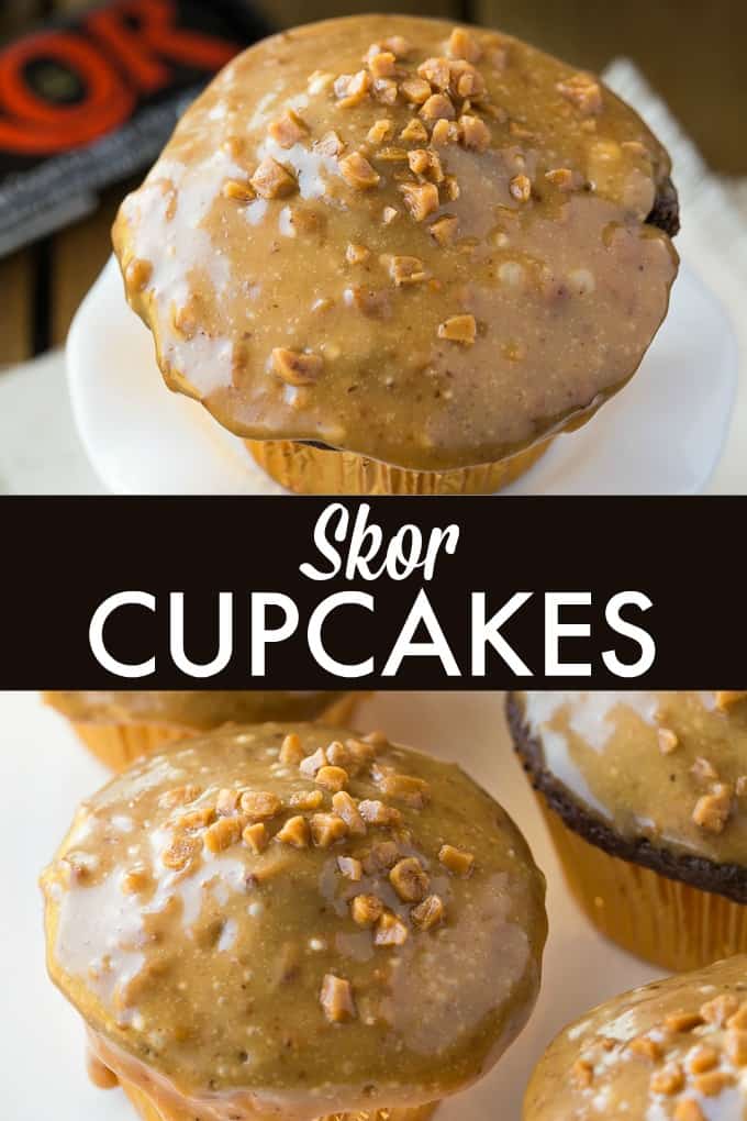 Skor Cupcakes - These cupcakes are an easy way to dress up a boxed cake mix. The addition of Skor bits makes them crunchy and buttery, and the pairing with fluffy chocolate cake is irresistible. 