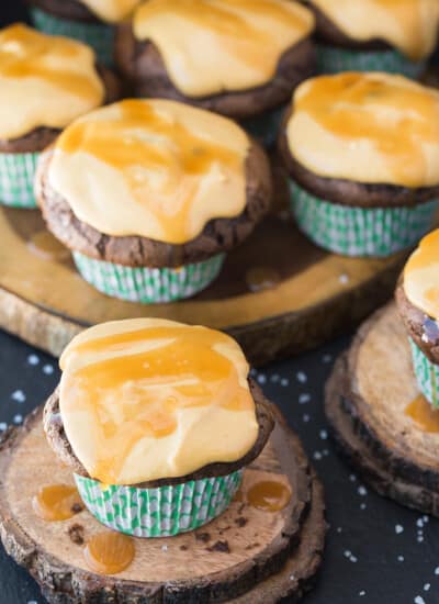 Chocolate Cupcakes with Salted Caramel Cream Cheese Topping