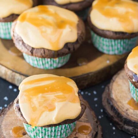 Chocolate Cupcakes with Salted Caramel Cream Cheese Topping