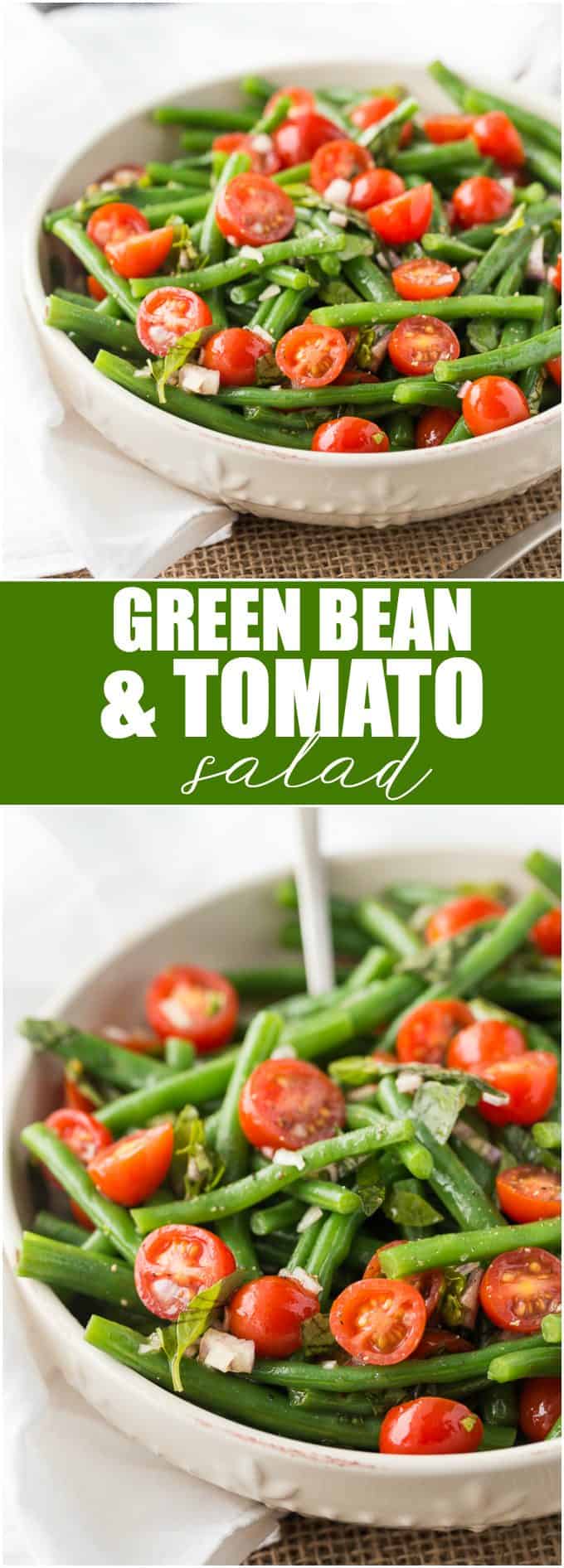 Green Bean and Tomato Salad - An effortless side dish that screams summer! This light and crispy side dish is great for weeknight dinners or your next barbecue.