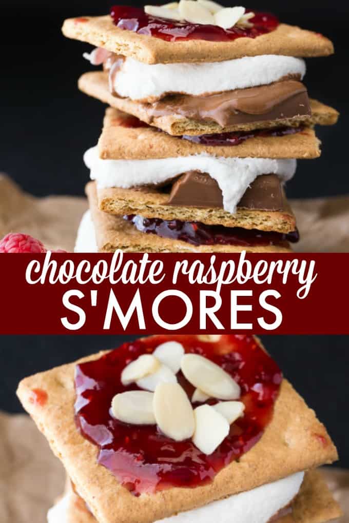 Chocolate Raspberry S'mores - These simple sweet treats are a great way to dress up the campfire. With all the s'mores flavours you love, along with sweet raspberry jam and crunchy almonds, they take the traditional campfire treat to the next level!