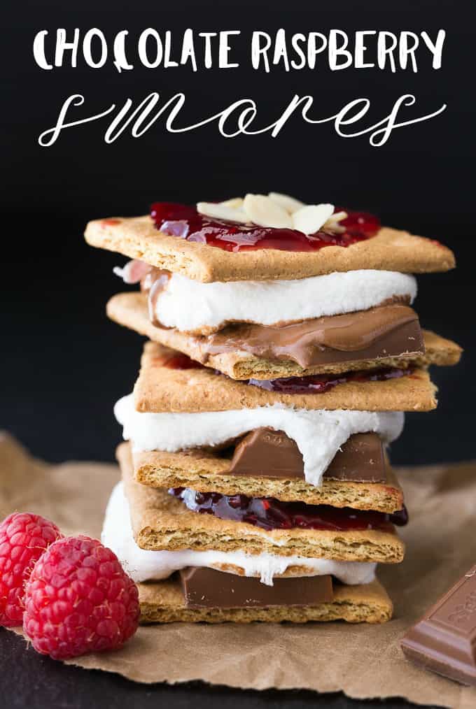 Chocolate Raspberry S'mores - These simple sweet treats are a great way to dress up the campfire. With all the s'mores flavours you love, along with sweet raspberry jam and crunchy almonds, they take the traditional campfire treat to the next level!