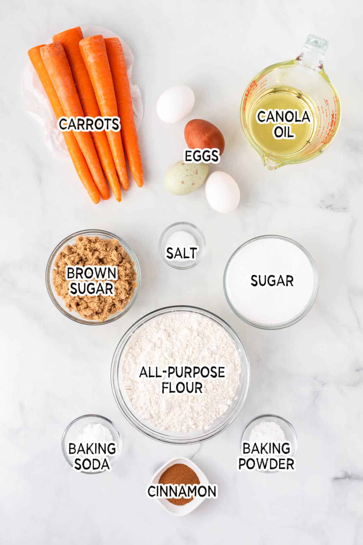 Ingredients to make carrot cake.