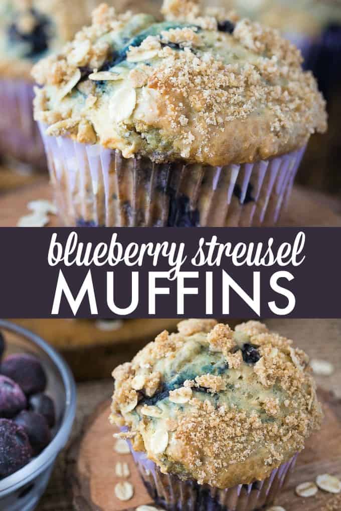 Blueberry Streusel Muffins - Cinnamon sugar topping sets these blueberry muffins apart! Packed with sweet blueberries and topped with a crunchy oat topping, these muffins are delicious fresh out of the oven with a little butter.