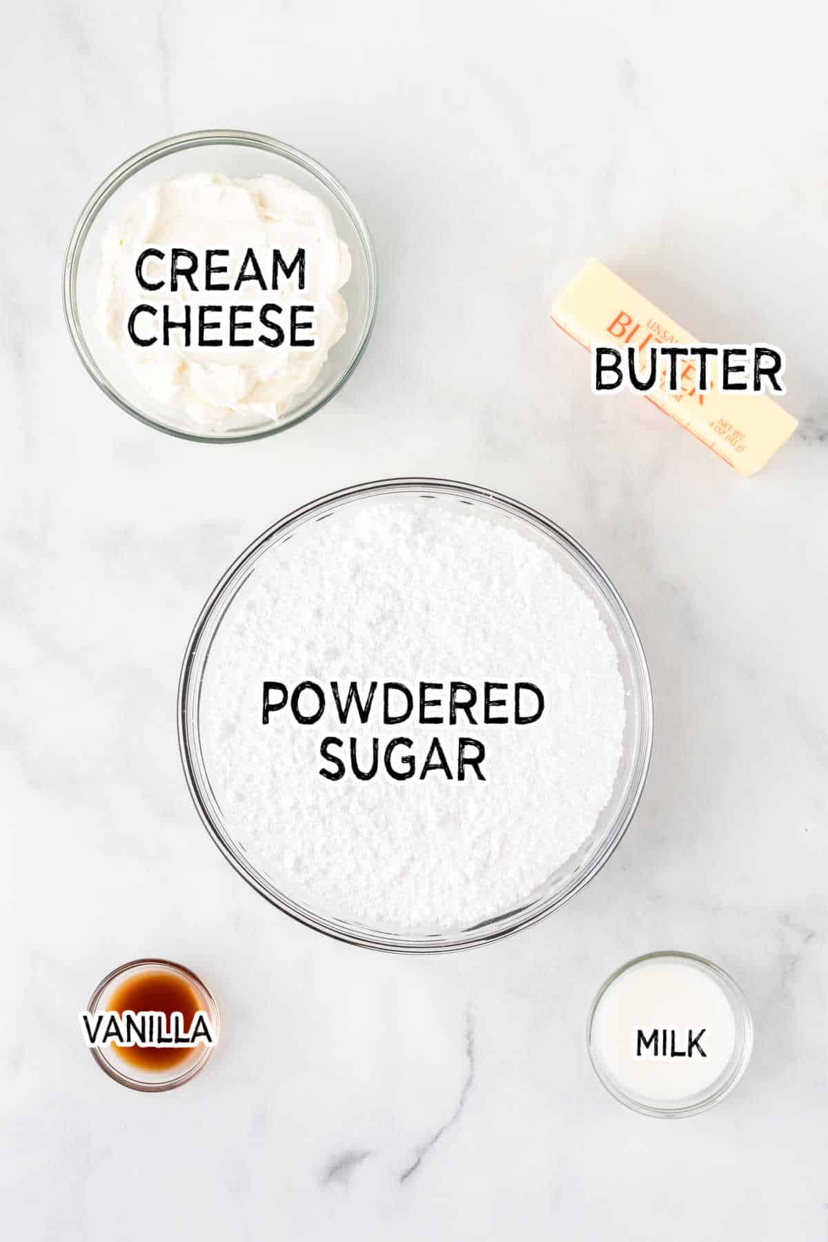 Ingredients to make cream cheese frosting.