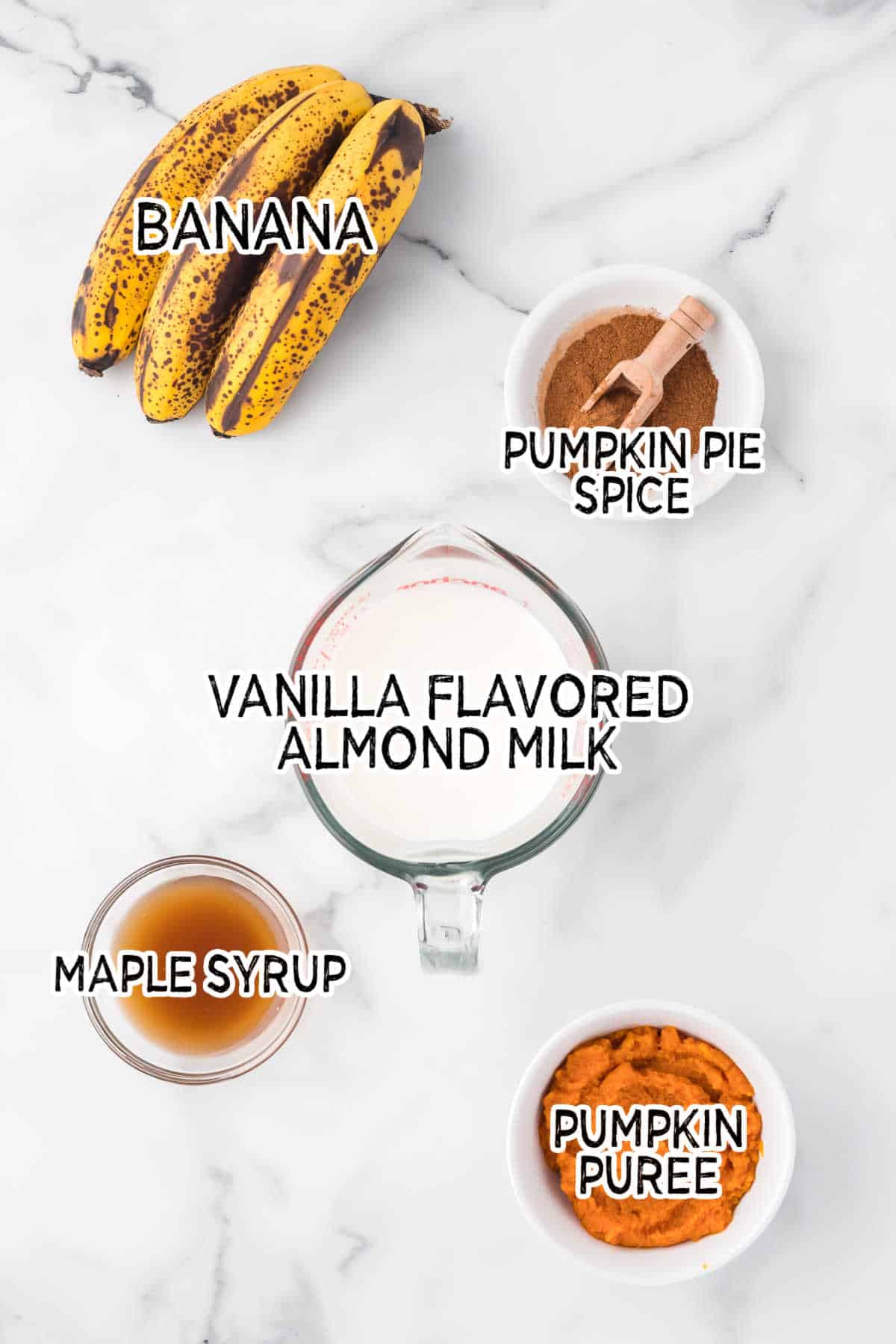 Pumpkin pie smoothie ingredients.