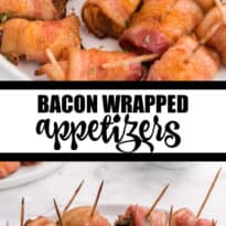 Bacon Wrapped Appetizers - Bite sized and addicting! Try four varieties - bacon wrapped water chestnuts, bacon wrapped smoked oysters, bacon wrapped pineapple and bacon wrapped olives.