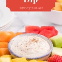 Cinnamon Cream Cheese Dip - Only four ingredients in this simple fruit dip. It's super easy to whip up and can be made the night before and kept in the fridge. Try with fruit, cookies or sweet crackers.