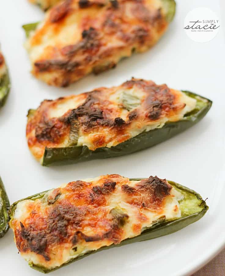 Cheese Stuffed Jalapenos - The best vegetarian appetizer to feed a crowd! Just 5 ingredients for this perfect party recipe.