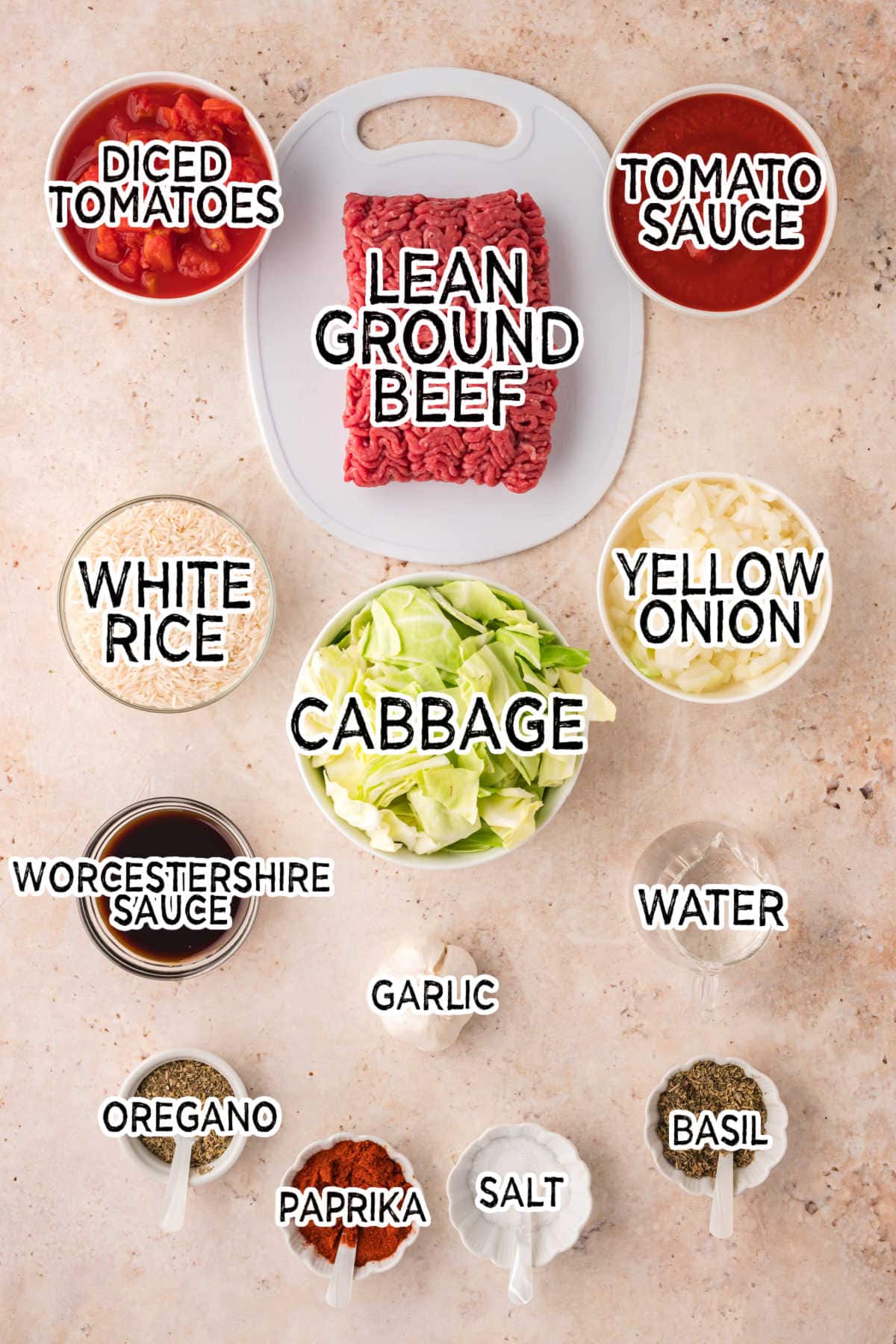 Ingredients on a beige background.