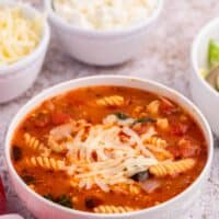 The soup in a white bowl.