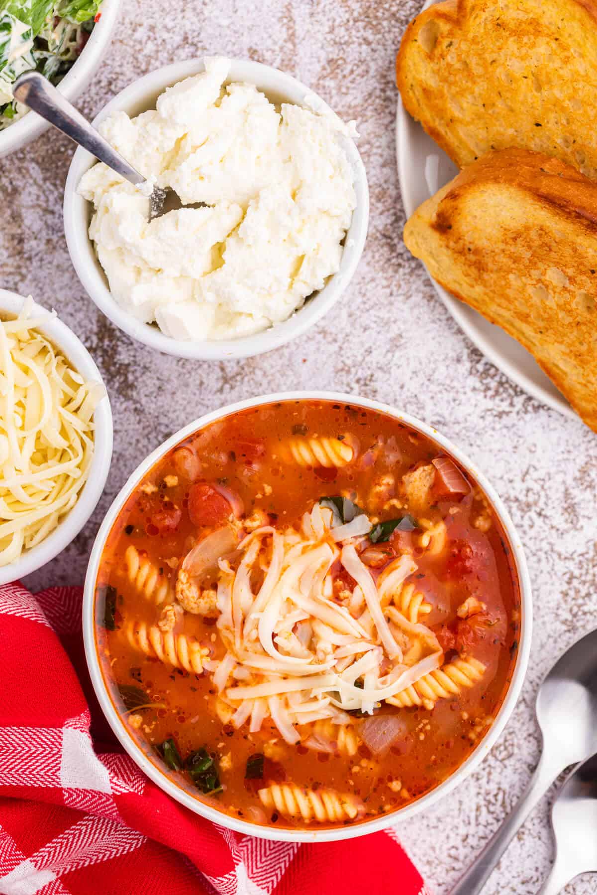 A bowl of lasagna soup.