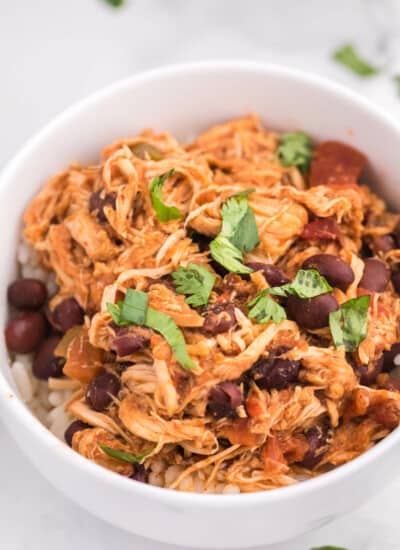 Slow Cooker Salsa Chicken - The EASIEST Crockpot recipe ever! Tender chicken breasts stew all day in a chunky salsa for an amazing busy day dinner.