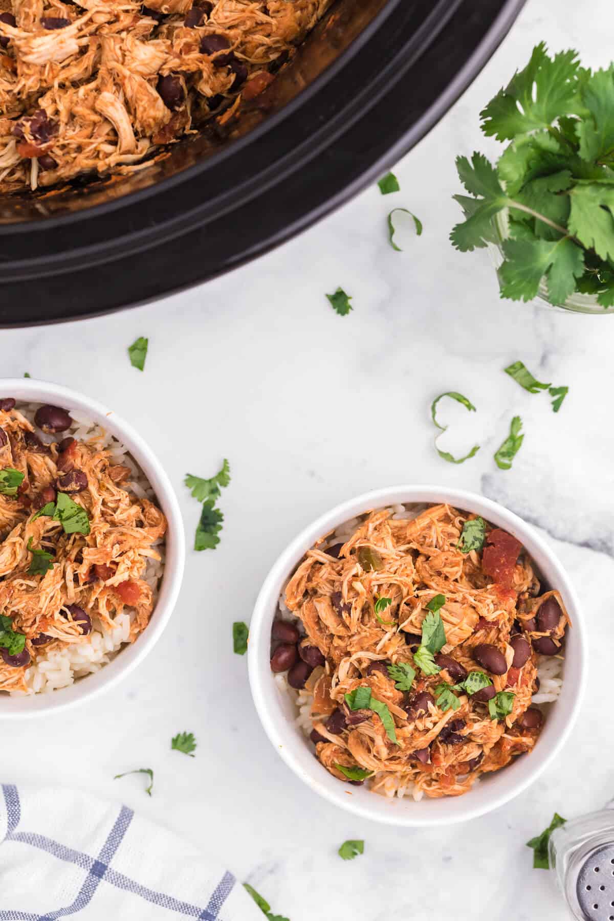 Bowls of salsa chicken.