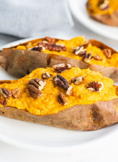 Twice Baked Sweet Potatoes - Creamy and rich made with maple syrup and cream cheese. One of my fave sides!