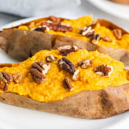 Twice Baked Sweet Potatoes - Creamy and rich made with maple syrup and cream cheese. One of my fave sides!