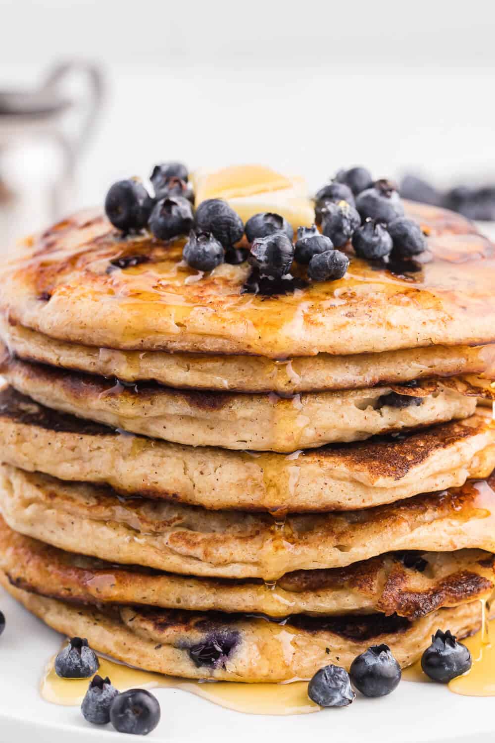 Whole Wheat Blueberry Pancakes - Blueberries are a wonder food, packed with fibre and antioxidants. Mixed into a light and fluffy whole wheat batter, these are a great way to add some extra nutrition without sacrificing delicious flavour.