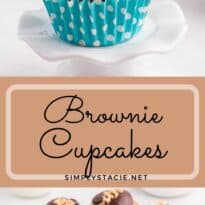 Two image collage of brownie cupcakes
