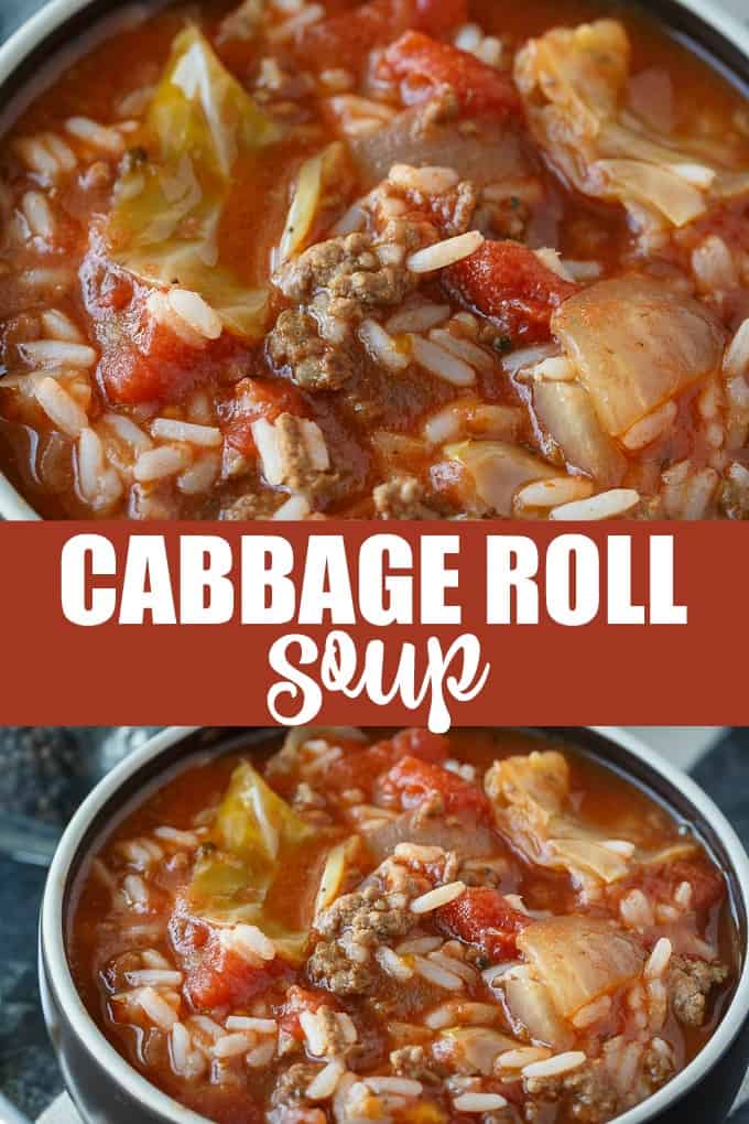 Cabbage Roll Soup - Hearty and comforting! This delicious and easy slow cooker soup recipe is loaded with tender cabbage, ground beef, oregano, garlic, and tomatoes. Everything you love about a cabbage roll, but 100 times easier to make. Yum!