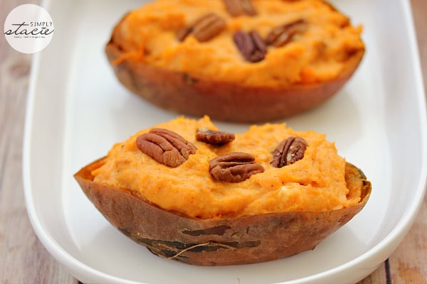 Twice Baked Sweet Potatoes - Creamy and rich made with maple syrup and cream cheese. One of my fave sides!