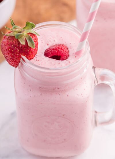 Berry Jam Smoothie - Made with simple ingredients you're likely to have on hand like yogurt, milk and jam, you can make this quick "berry"-licious smoothie in no time at all!