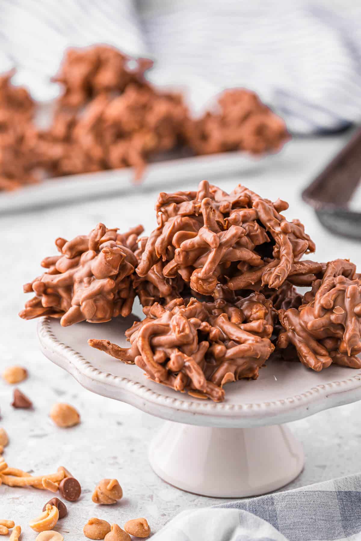 Haystacks on a white pedestal.