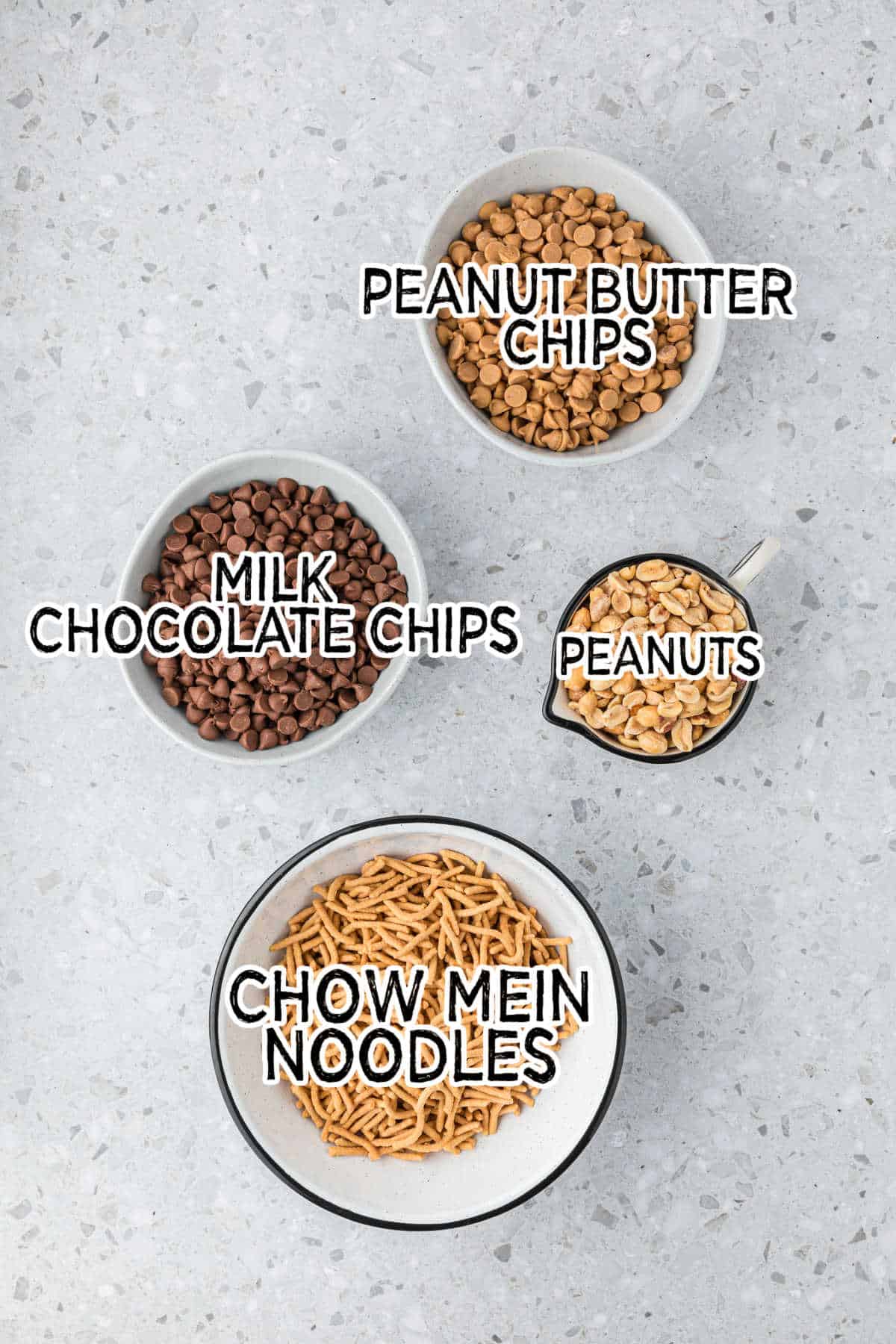Ingredients to make no-bake chocolate peanut butter haystacks.