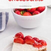 strawberry no bake cheesecake slice on a plate