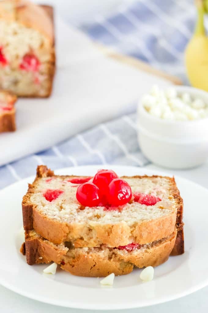 White Chocolate Cherry Banana Bread - This is a great twist on traditional banana bread - chocked full of maraschino cherries and white chocolate. If you added in some nuts and milk chocolate, it would taste just like a banana split!