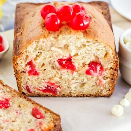 White Chocolate Cherry Banana Bread - This is a great twist on traditional banana bread - chocked full of maraschino cherries and white chocolate. If you added in some nuts and milk chocolate, it would taste just like a banana split!