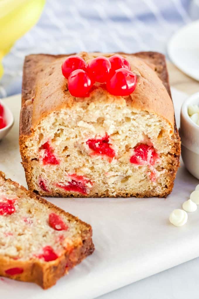 White Chocolate Cherry Banana Bread