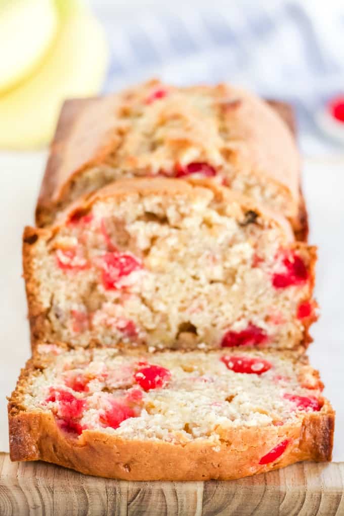 White Chocolate Cherry Banana Bread - This is a great twist on traditional banana bread - chocked full of maraschino cherries and white chocolate. If you added in some nuts and milk chocolate, it would taste just like a banana split!