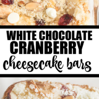 White Chocolate Cranberry Cheesecake Bars - Cheesecake + shortbread cookie = WOW! These cheesecake bars combine crunchy shortbread with the decadence of cheesecake and the tang of cranberries. It's a fantastic combination!