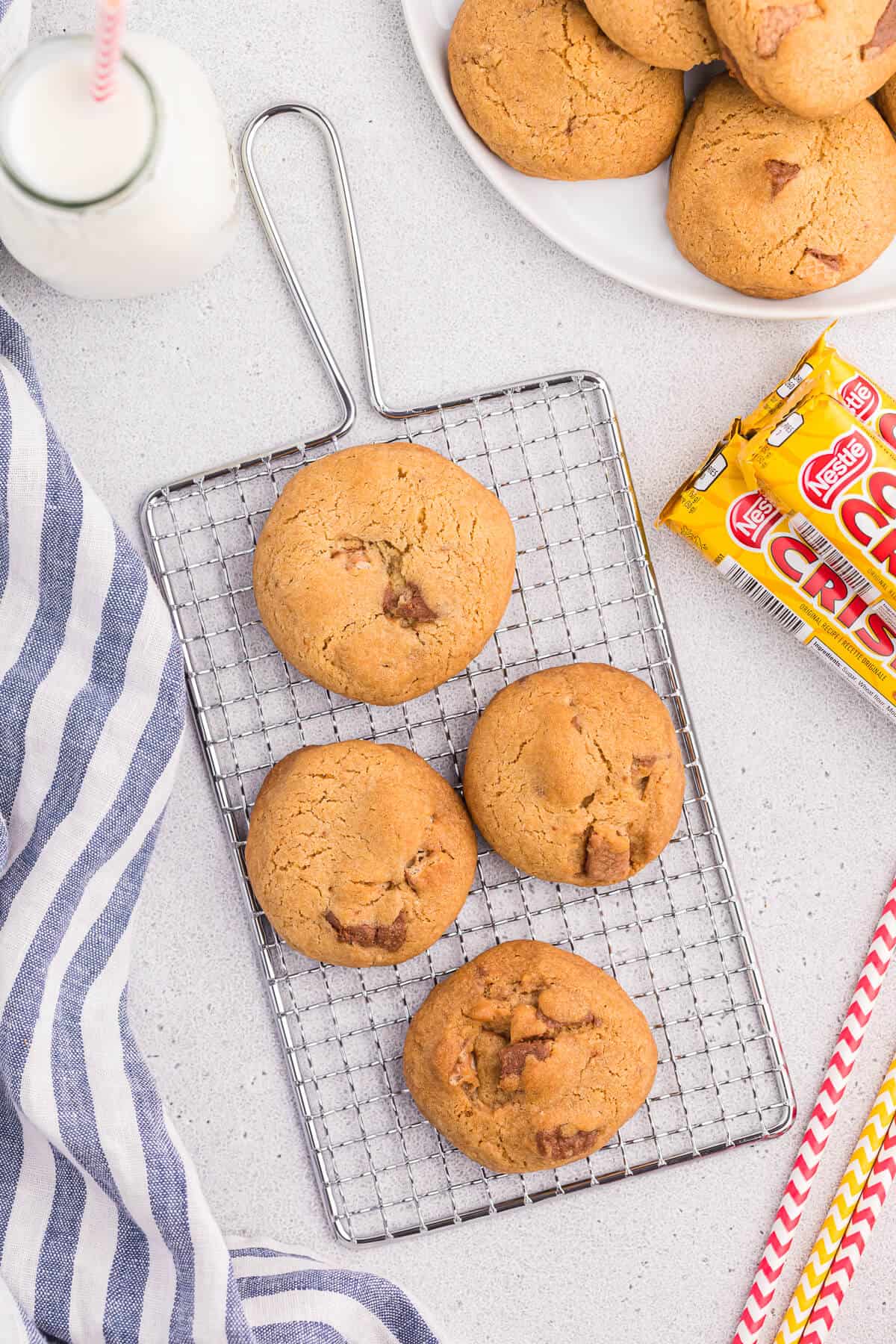 coffee crisp cookies on a wire rack.