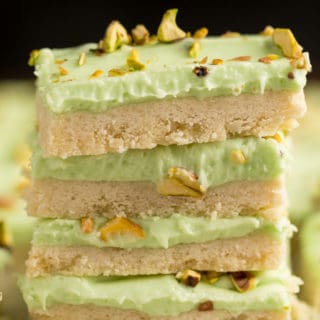 Pistachio Cream Bars - Made with a shortbread cookie base and filling that is a cross between a pudding and cheesecake.