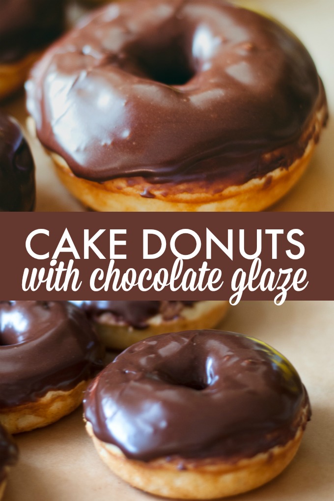 Cake Donuts with Chocolate Glaze - Skip the coffee shop and make some easy homemade cake donuts! These easy treats are baked, not fried, and are topped with a delicious chocolate glaze. 