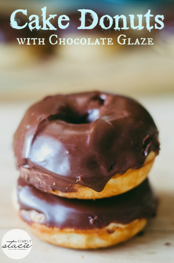 Cake Donuts with Chocolate Glaze - Skip the coffee shop and make some easy homemade cake donuts! These easy treats are baked, not fried, and are topped with a delicious chocolate glaze. 