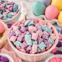 The recipe in a pink bowl.