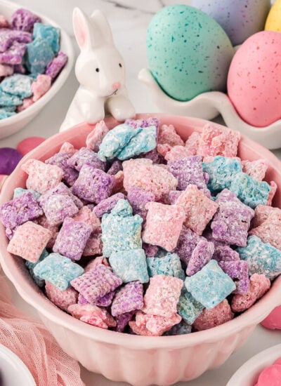 The recipe in a pink bowl.