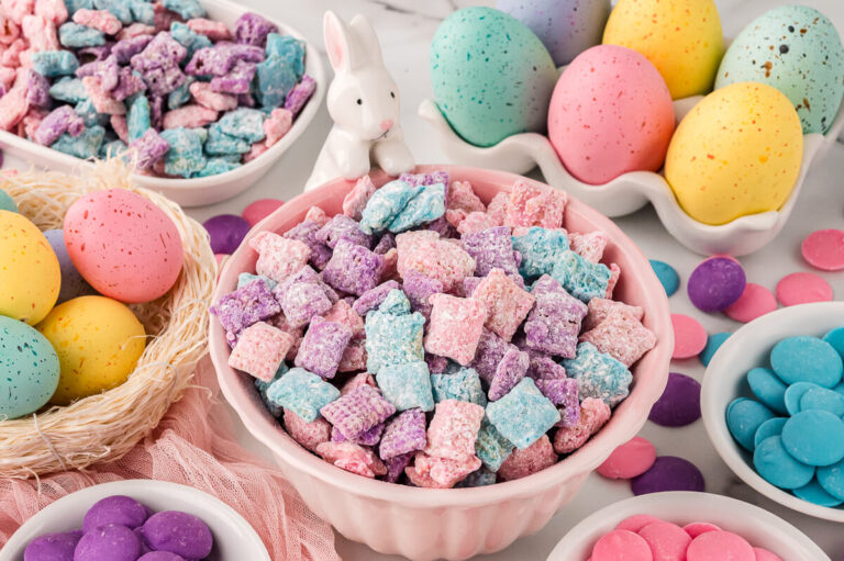 The recipe in a pink bowl.