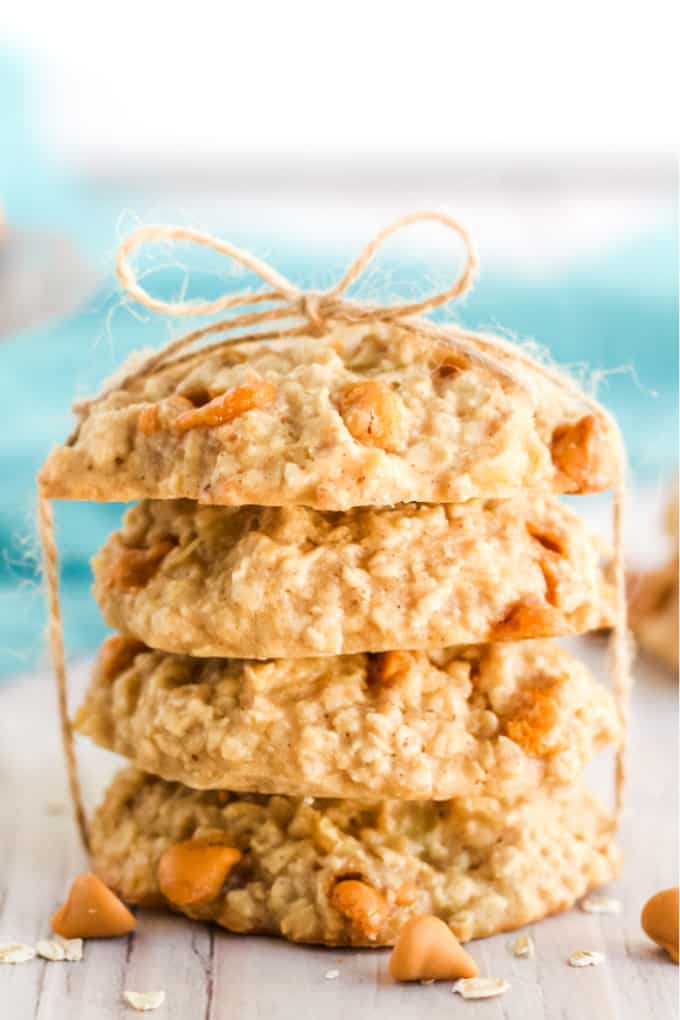 Pineapple Oatmeal Scotchies - Moist, chewy oatmeal cookies packed with pineapple and butterscotch are a delicious treat. Made with pantry items, they are quick and easy to whip together.