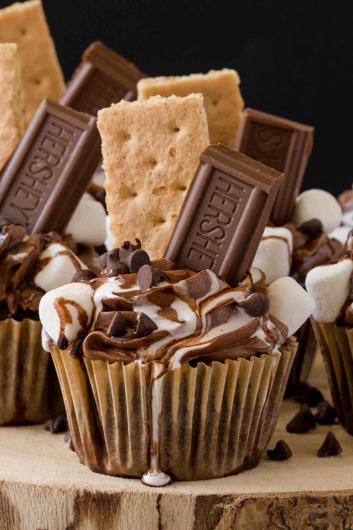 S'mores Cupcakes - This cupcake has everything you love about s’mores…..without the campfire! Sweet marshmallows, graham crackers and chocolate cake base make these eye catching cupcakes pop.