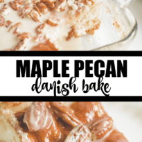 Maple Pecan Danish Bake - Danishes are a delicious treat and this easy dessert has all of the flavours we love. Using convenient refrigerated crescent rolls, this is a simple dish make. It’s sweet and decadent!